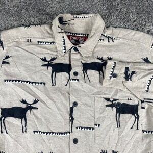 Vintage True Grit Long Sleeve Button Shirt Mens S Tan Black Moose Cotton USA